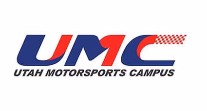 Logo of Utah Motorsports Campus with stylized UMC letters and checkered flag design.