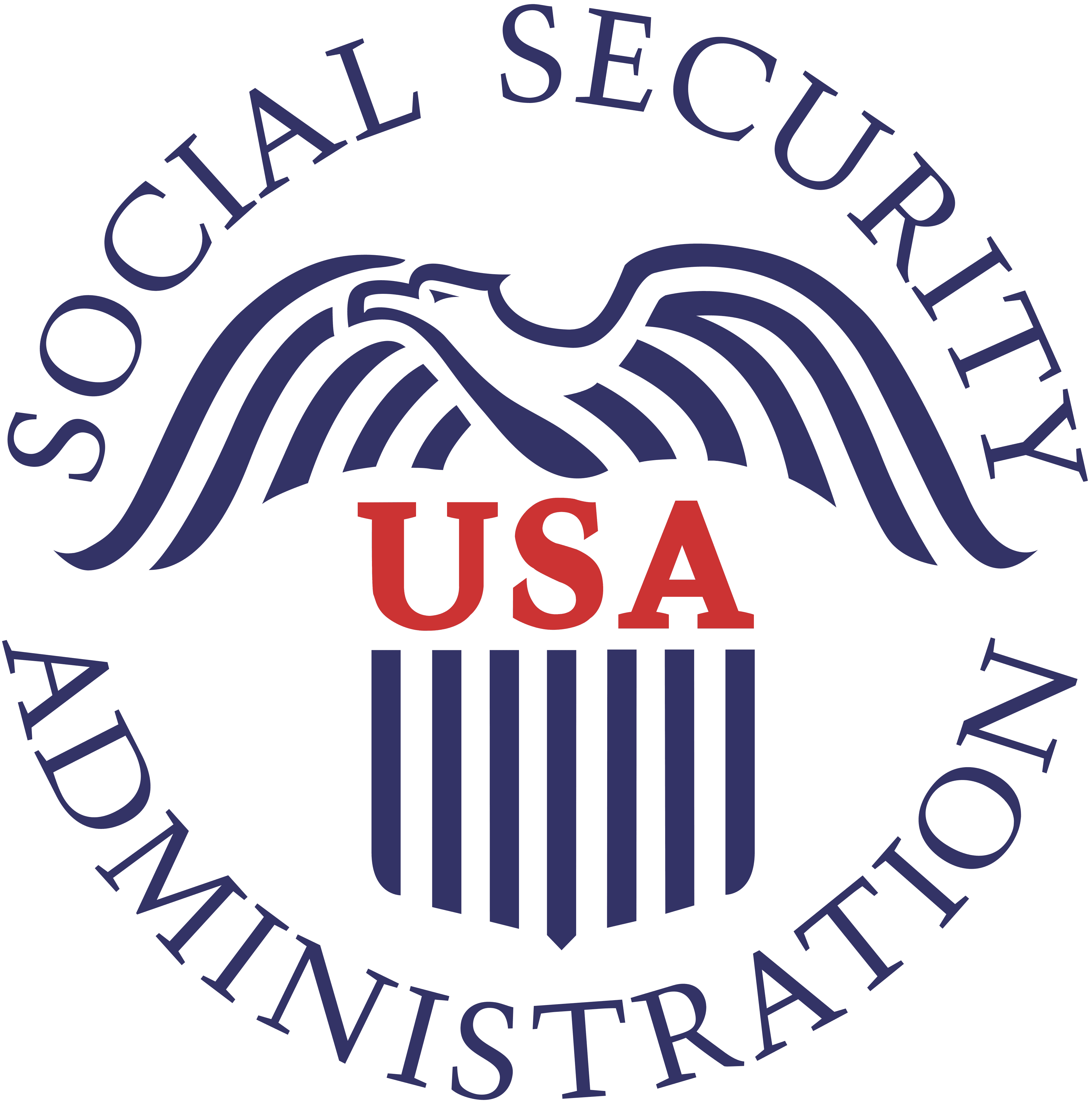 Seal of the U.S. Social Security Administration with an eagle and shield labeled USA.