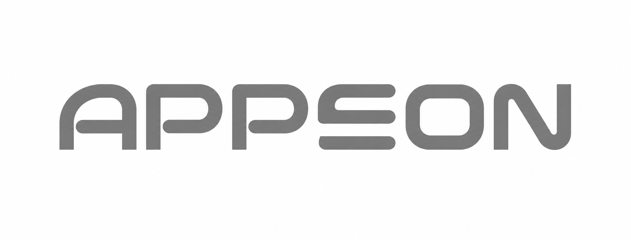 Logotipo con el texto APPEON en una tipografía moderna y redondeada de color gris sobre fondo blanco.