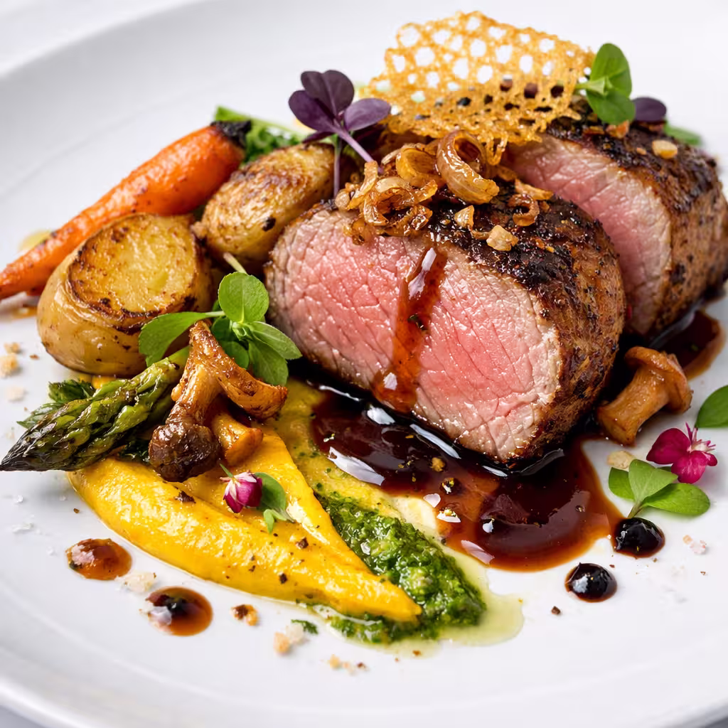 Fine dining seafood course plated and served at a private Coastal Reserve event