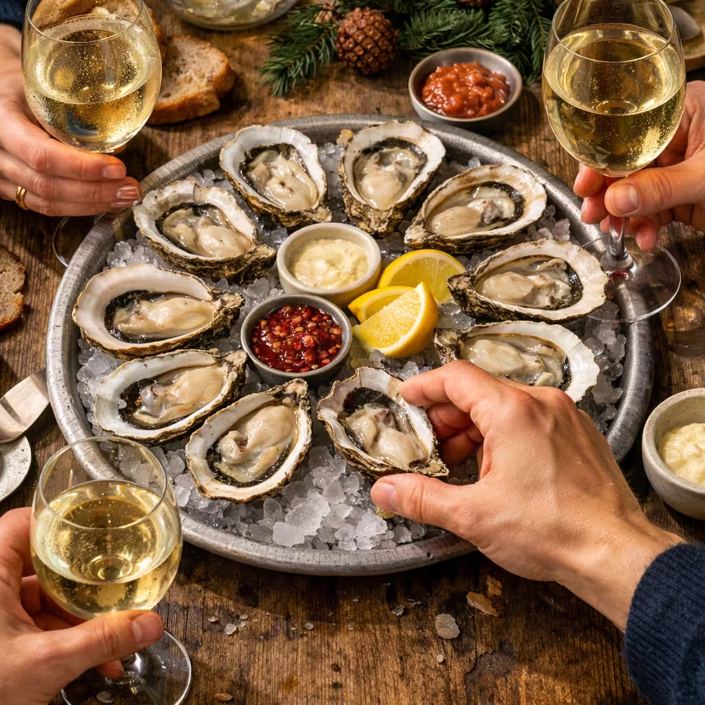 Fresh oysters on ice served at a private catering event in West Michigan