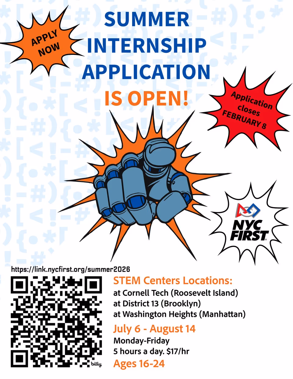NYC First summer internship application open ages 16 to 24
