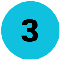 Black number 3 centered in a turquoise circle.