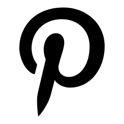 Black Pinterest logo icon with a stylized letter P in a circle.