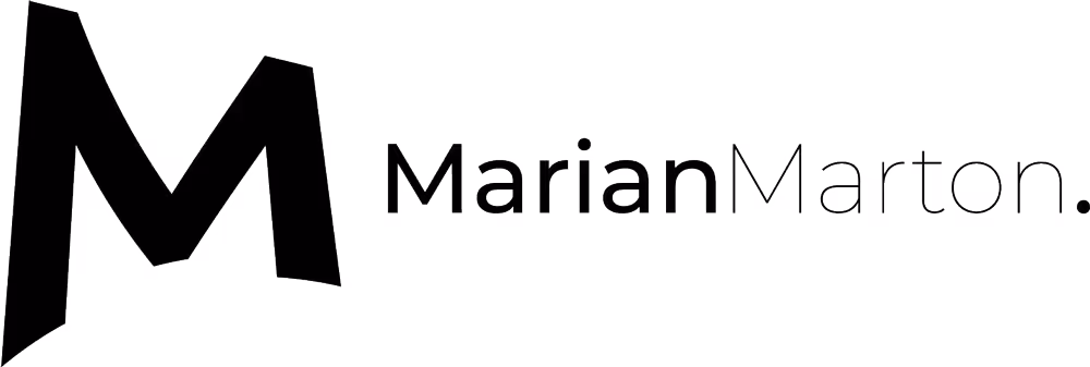 Black stylized letter M logo followed by the text Marian Marton.