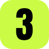 green square background with a black number three in the foreground