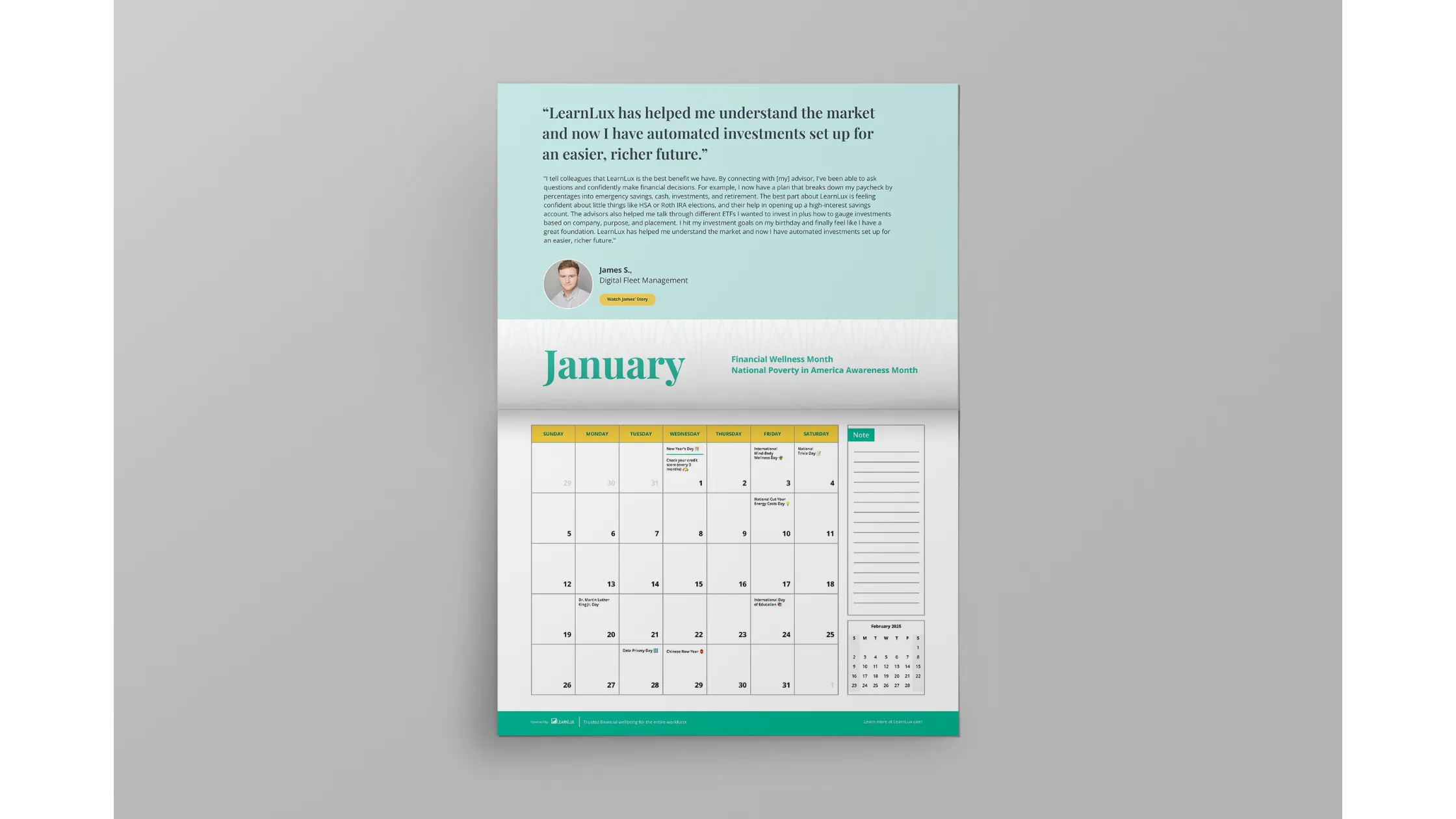 2025 workplace financial wellbeing calendar January