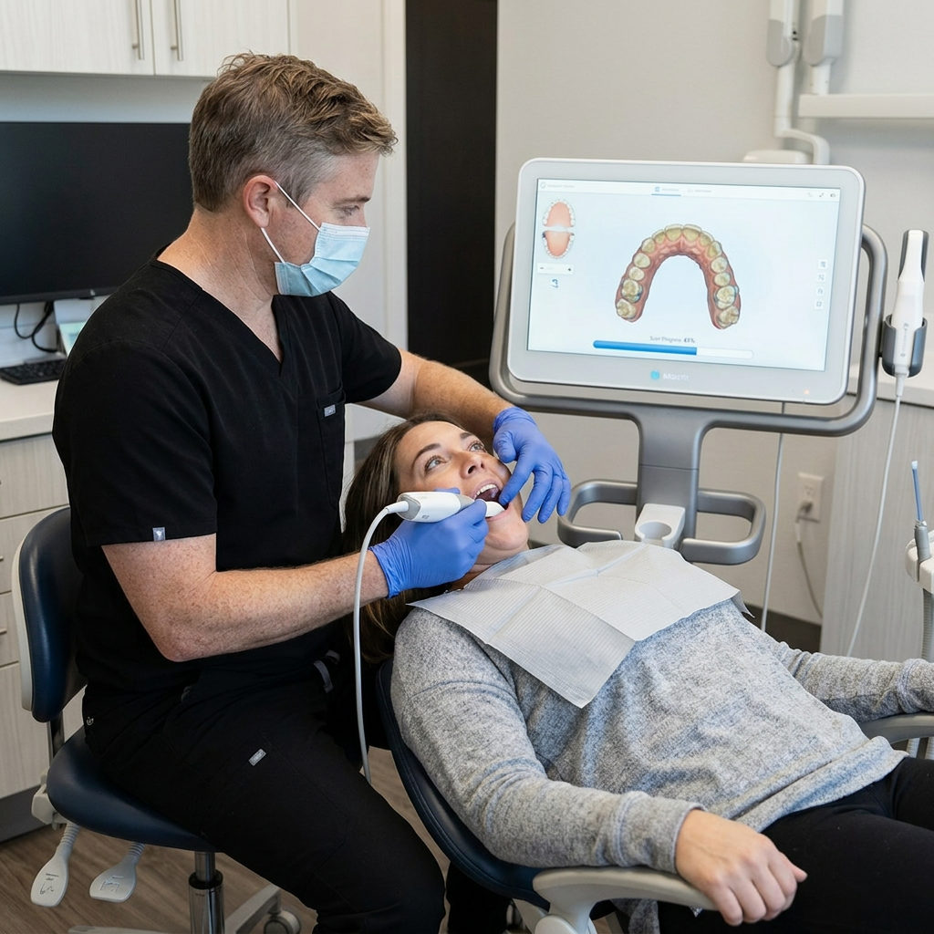 A Schaar Dental Wellness dentist in Victoria, TX uses an intraoral scanner to create a digital 3D model for clear aligners.