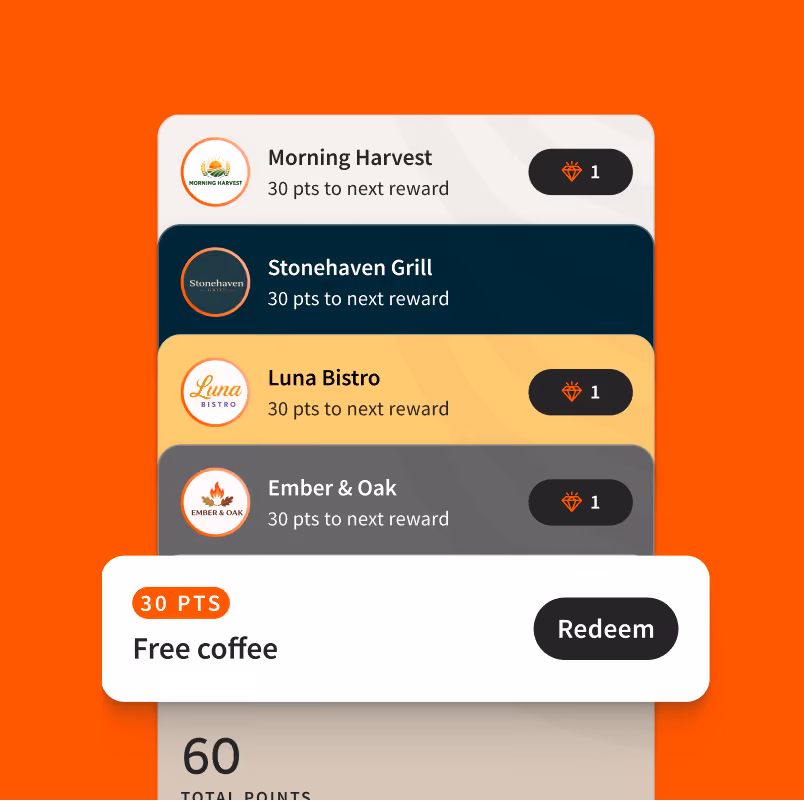 Restaurant rewards app screen