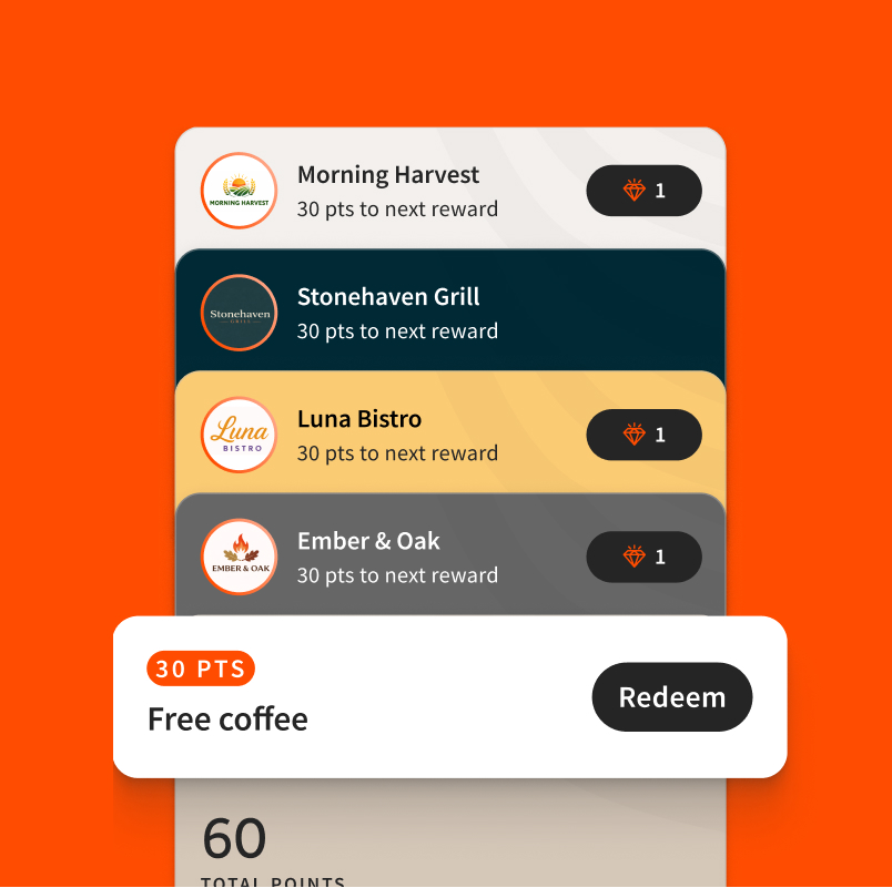 Restaurant rewards app screen