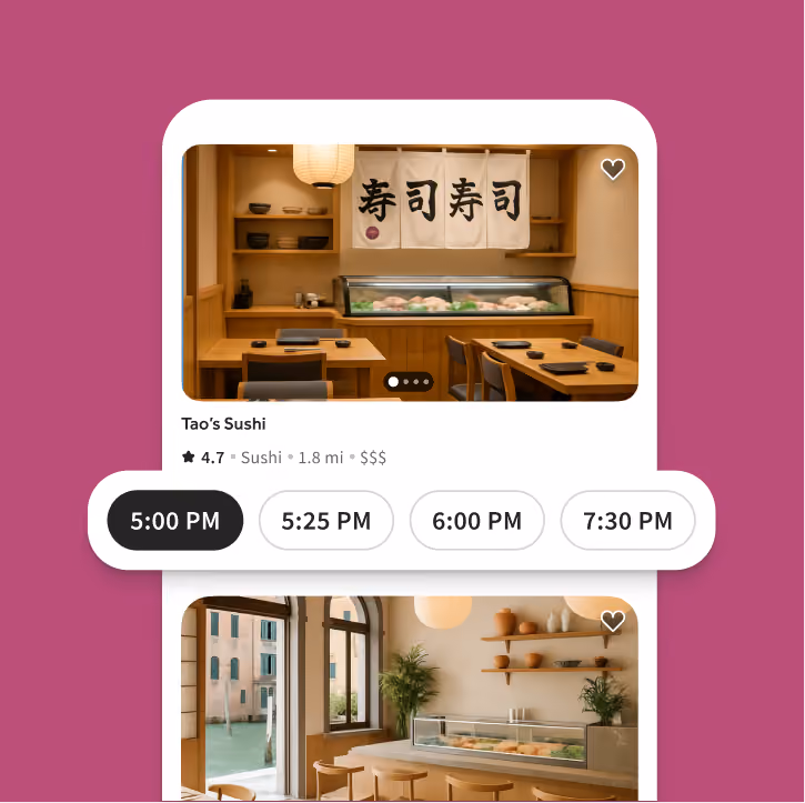 Restaurant reservations app screen