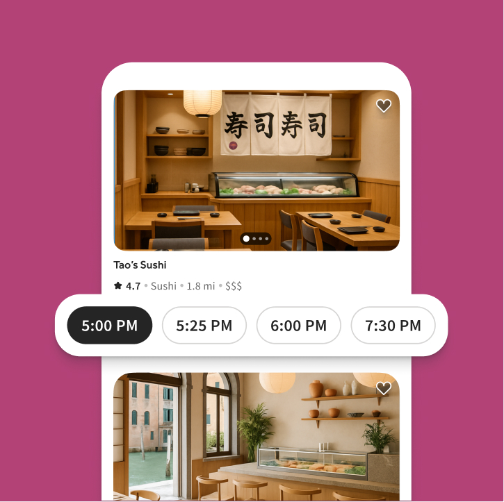 Restaurant reservations app screen