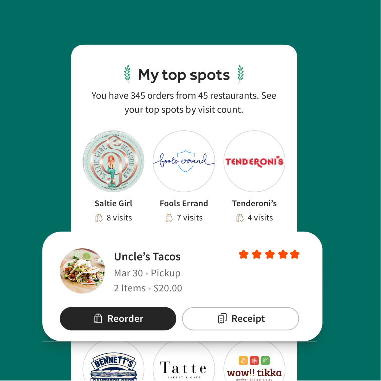 Restaurant order history screen