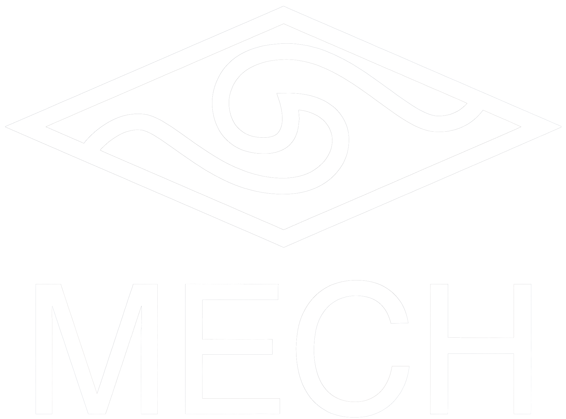 White geometric logo above the word MECH on a black background.