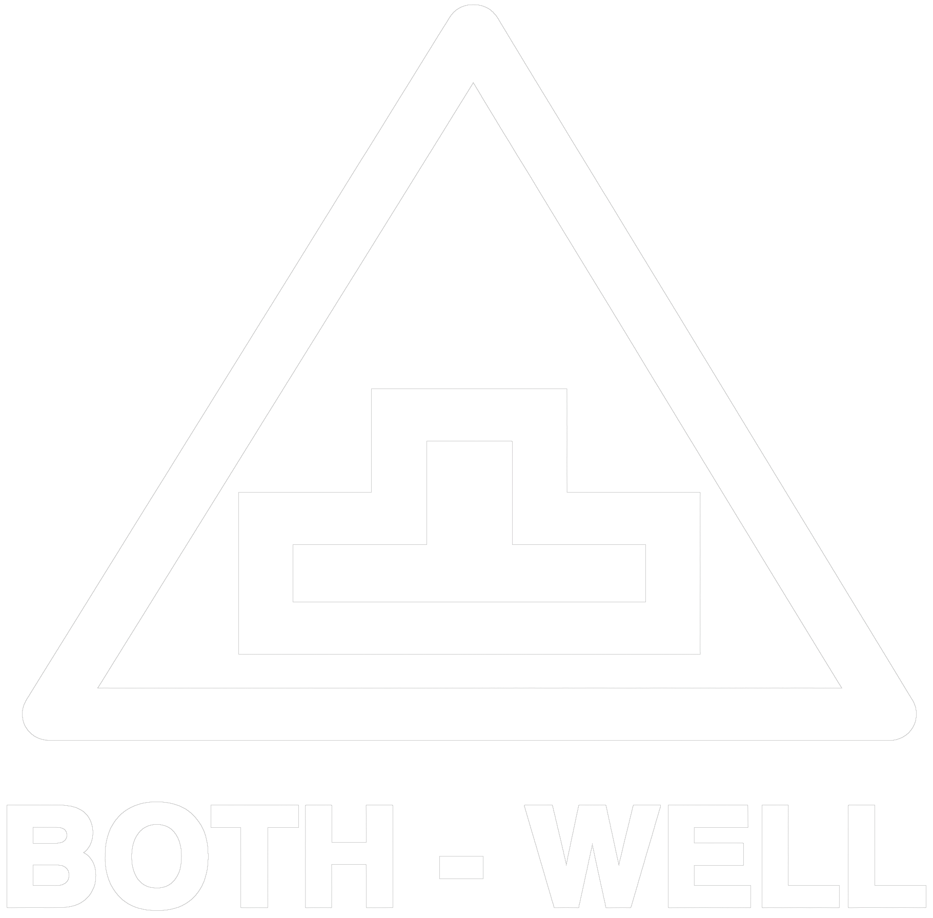 White triangular warning sign with a step shape inside and the text 'BOTH - WELL' below on black background.