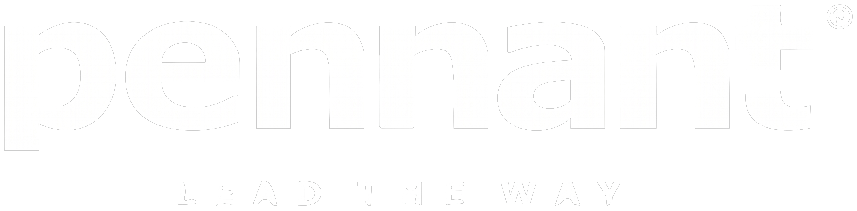 The word pennant in bold lowercase letters with the tagline lead the way underneath on black background.
