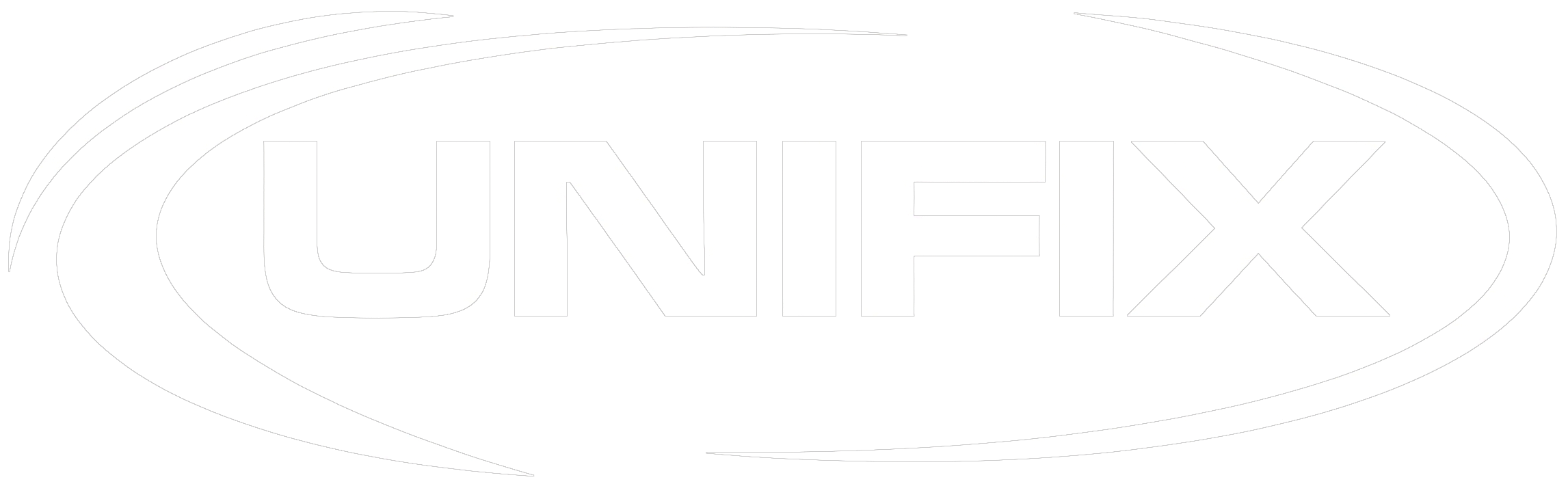 UNIFIX brand logo in bold white letters inside a white elliptical swoosh on black background.