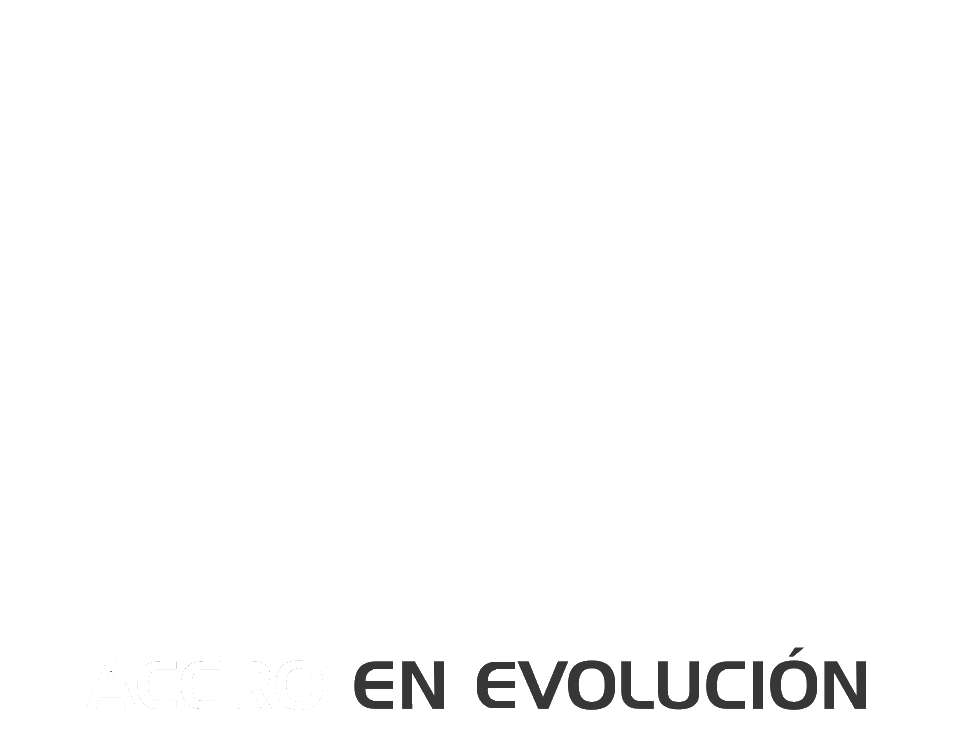 Logo with stylized hexagon and text 'COLMENA', below it says 'ACERO EN EVOLUCIÓN'.