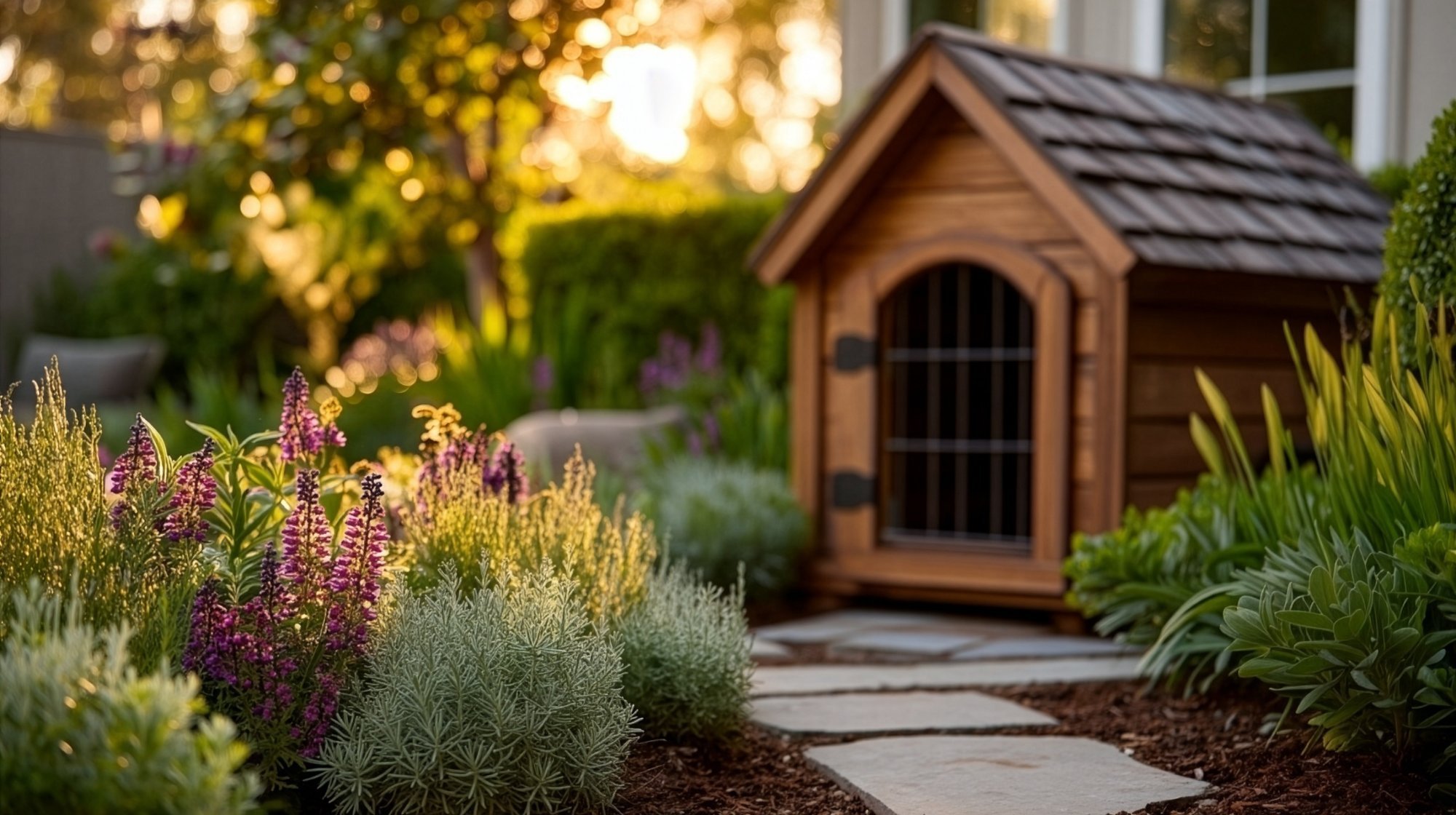 Beautiful lawn-free landscape with native plantings, decomposed granite pathway, and water-wise design in Orange County