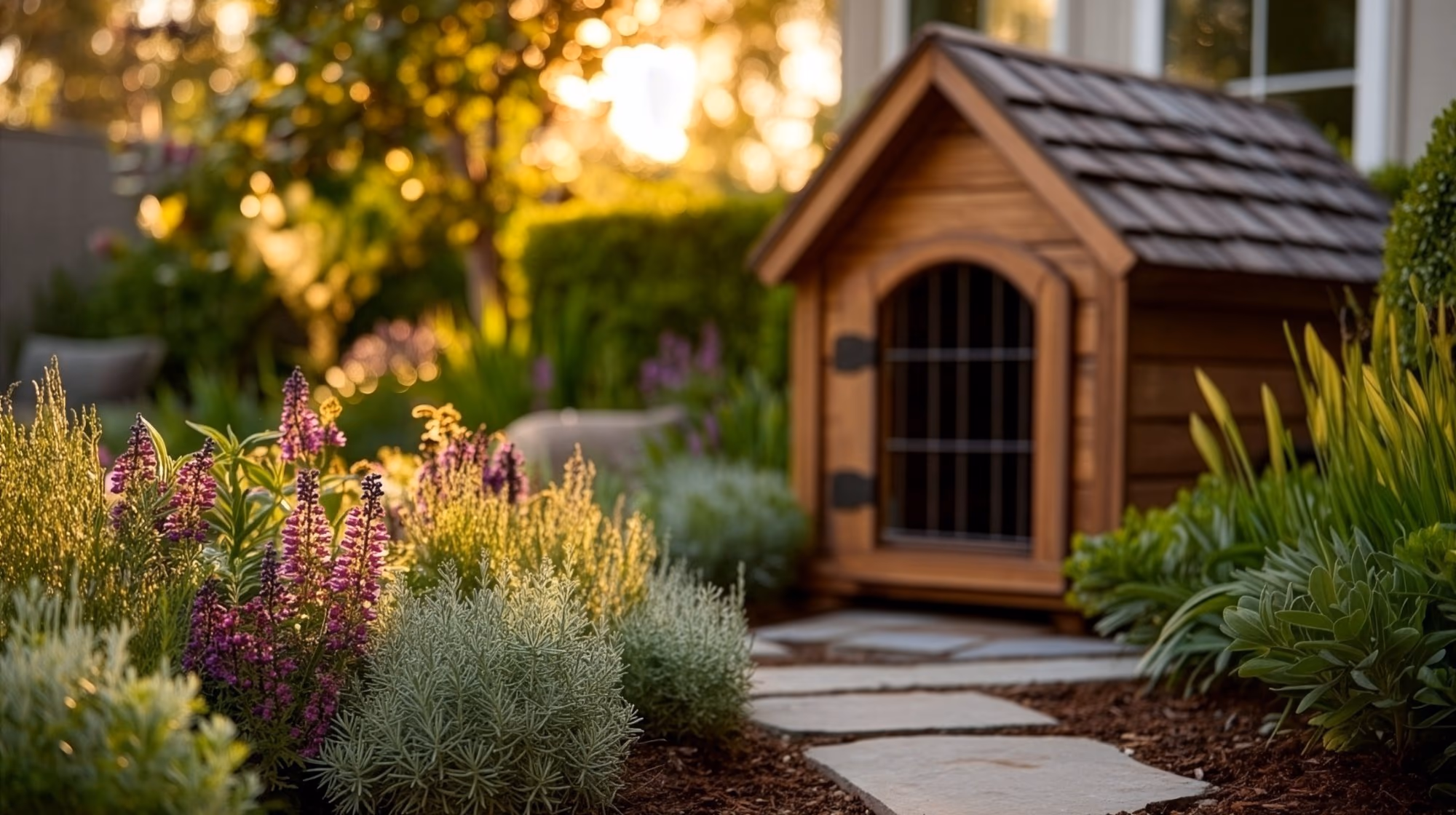 Beautiful lawn-free landscape with native plantings, decomposed granite pathway, and water-wise design in Orange County