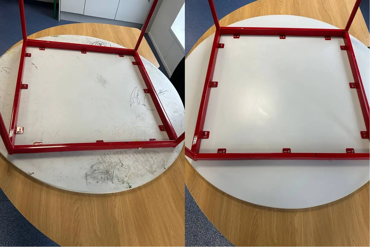 Before and after kitchen table cleaning service in Galway, Ireland