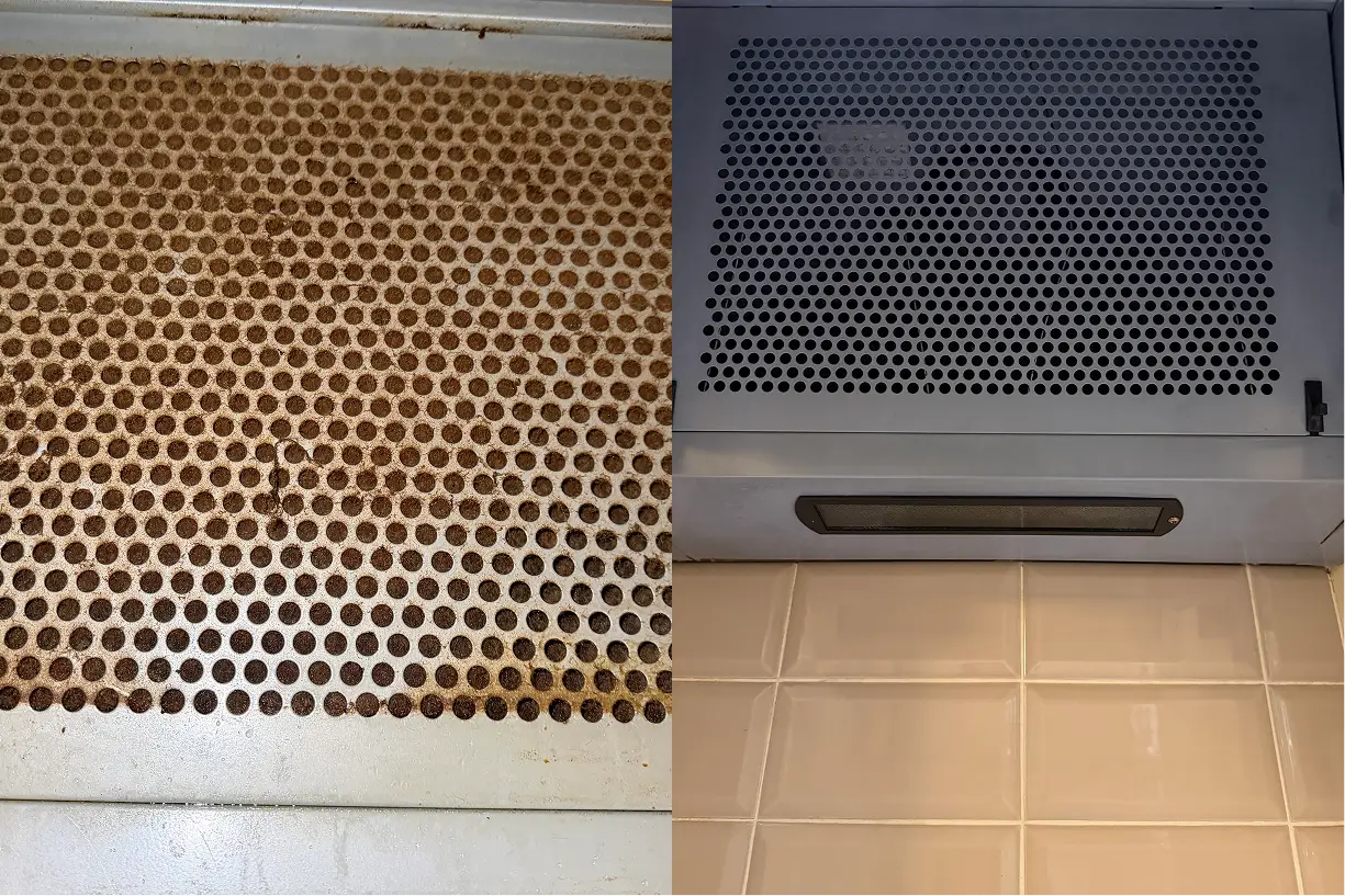 Before and after kitchen extractor fan grease cleaning in Galway