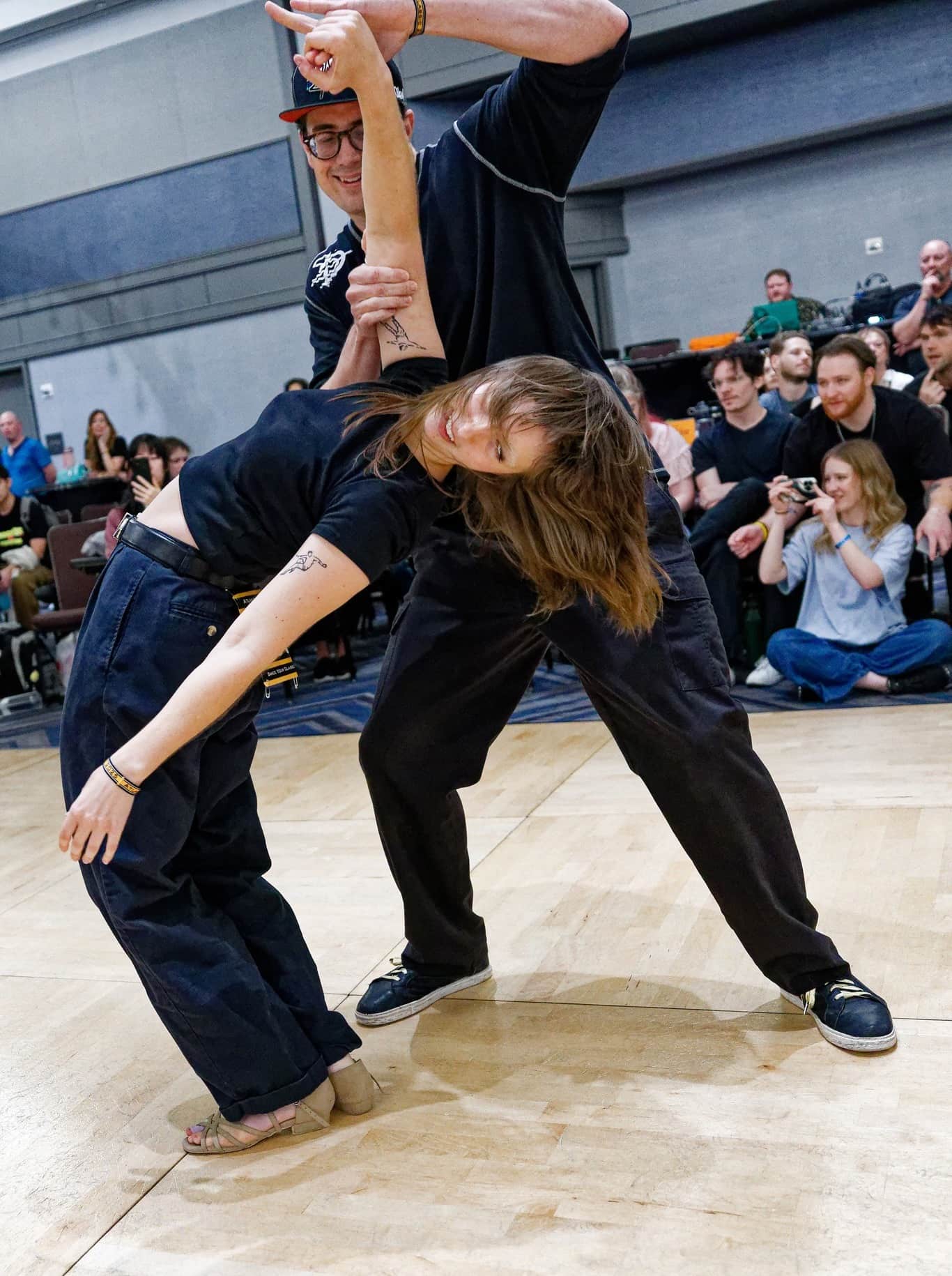 Two dancers competing 