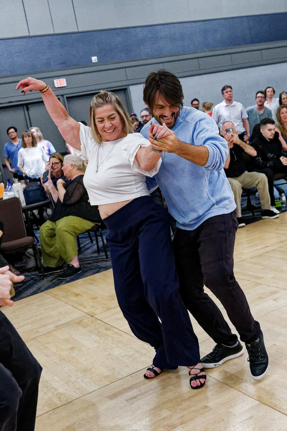 Two dancers competing