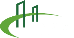 Logo of Carbo Construction company featuring stylized green buildings and a curved green swoosh.