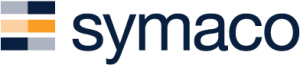 Symaco company logo with a geometric symbol of four rectangles in navy, orange, and gray next to the name.