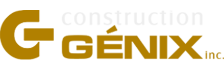 Construction GÉNIX Inc. logo with stylized letter G in gold and text in white and gold.