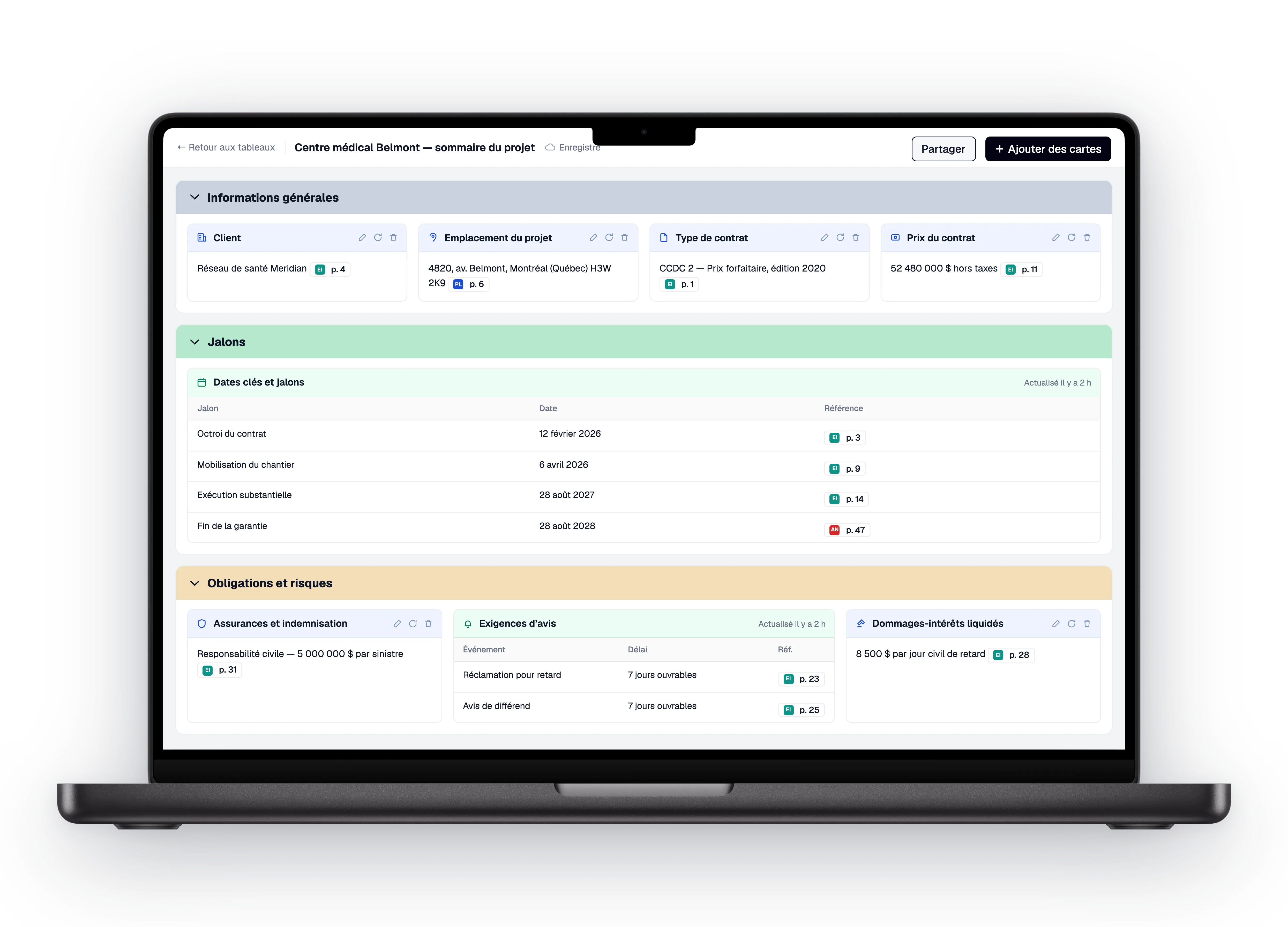 Interface Telamont : toutes les obligations du contrat réunies sur une page