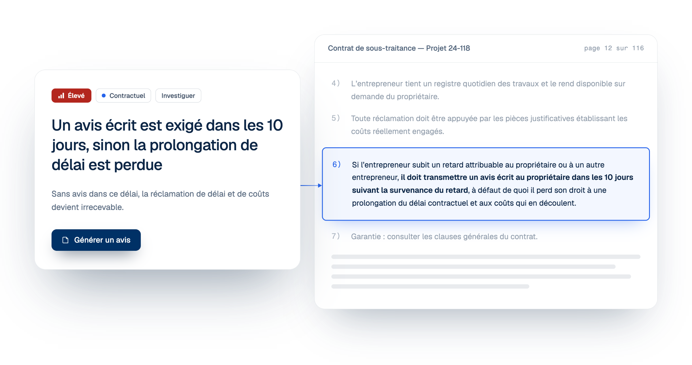 Un risque de triage et la clause du contrat qui l'a déclenché, à la page 12 sur 116