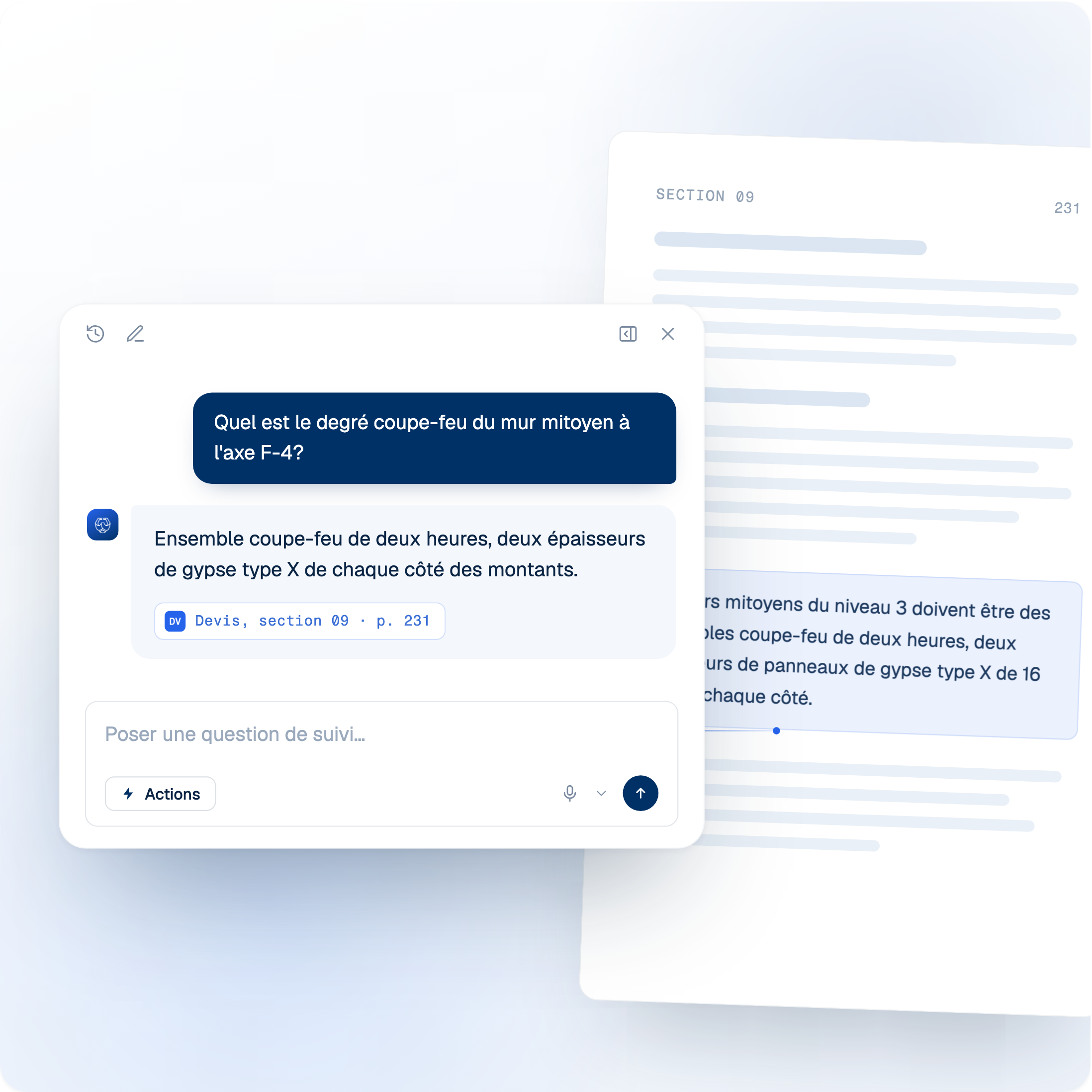 Interface Telamont : l'agent répond à une question et cite la clause exacte