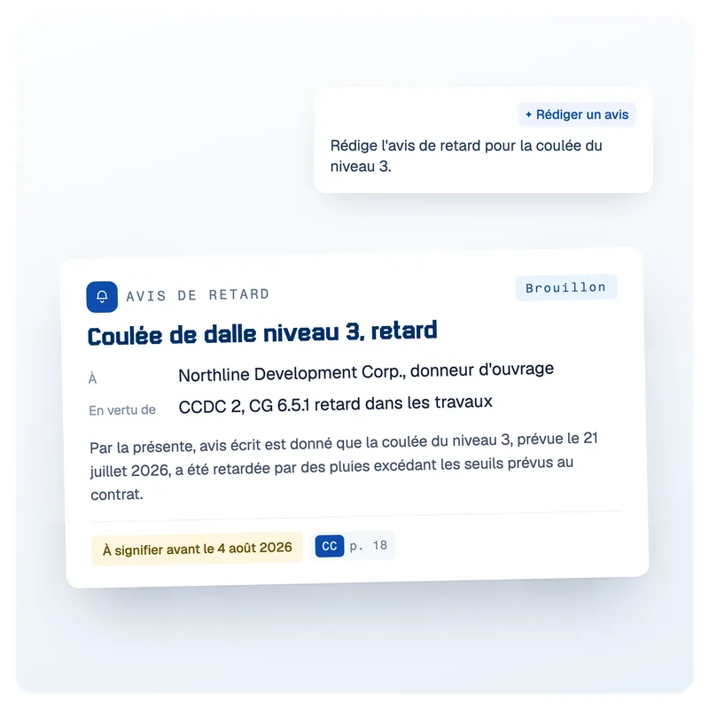 Interface Telamont : avis de retard rédigé à partir de la clause