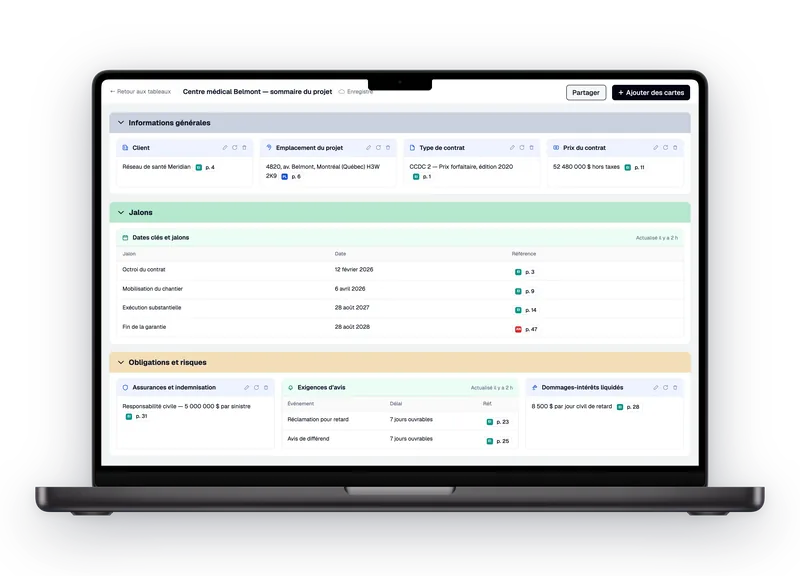 Interface Telamont : toutes les obligations du contrat réunies sur une page