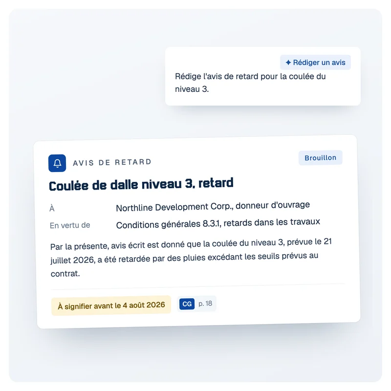Interface Telamont : avis de retard rédigé à partir de la clause