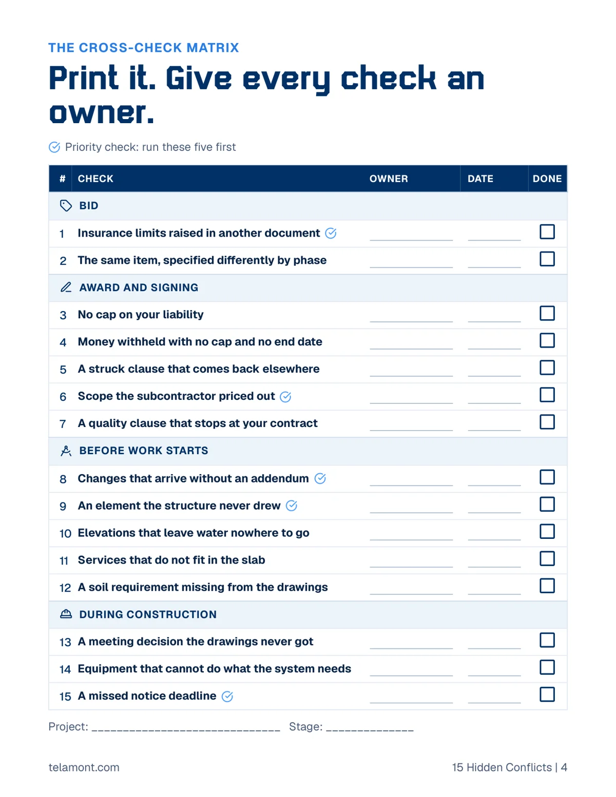 The printable cross-check matrix