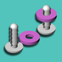 Perno traba y arandela. Material: polipropileno. Medida arandela: Ø ext. 1,8 cms. Medida perno traba: largo Ø 2,67 cms.