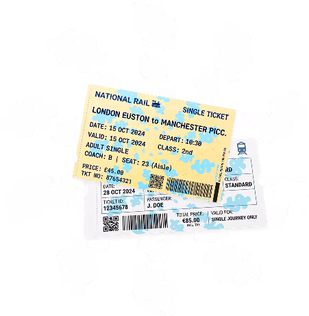 Illustration of travel expenses with tickets and dollar icons.