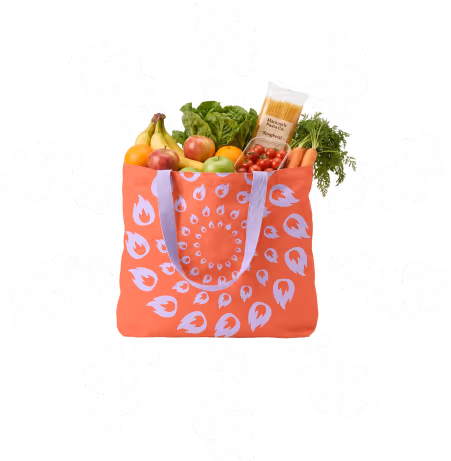 Illustration of food expenses with a shopping bag and groceries.