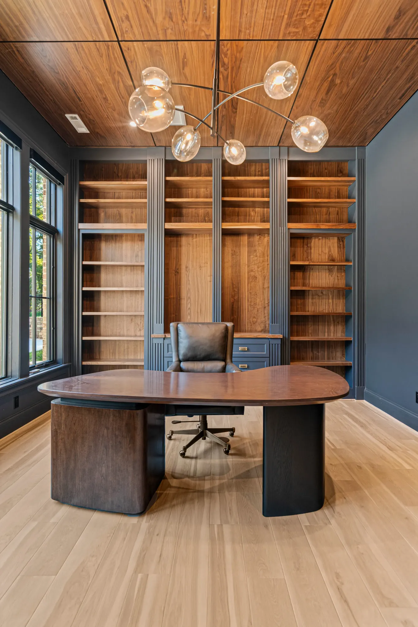 Custom home office with integrated cabinetry