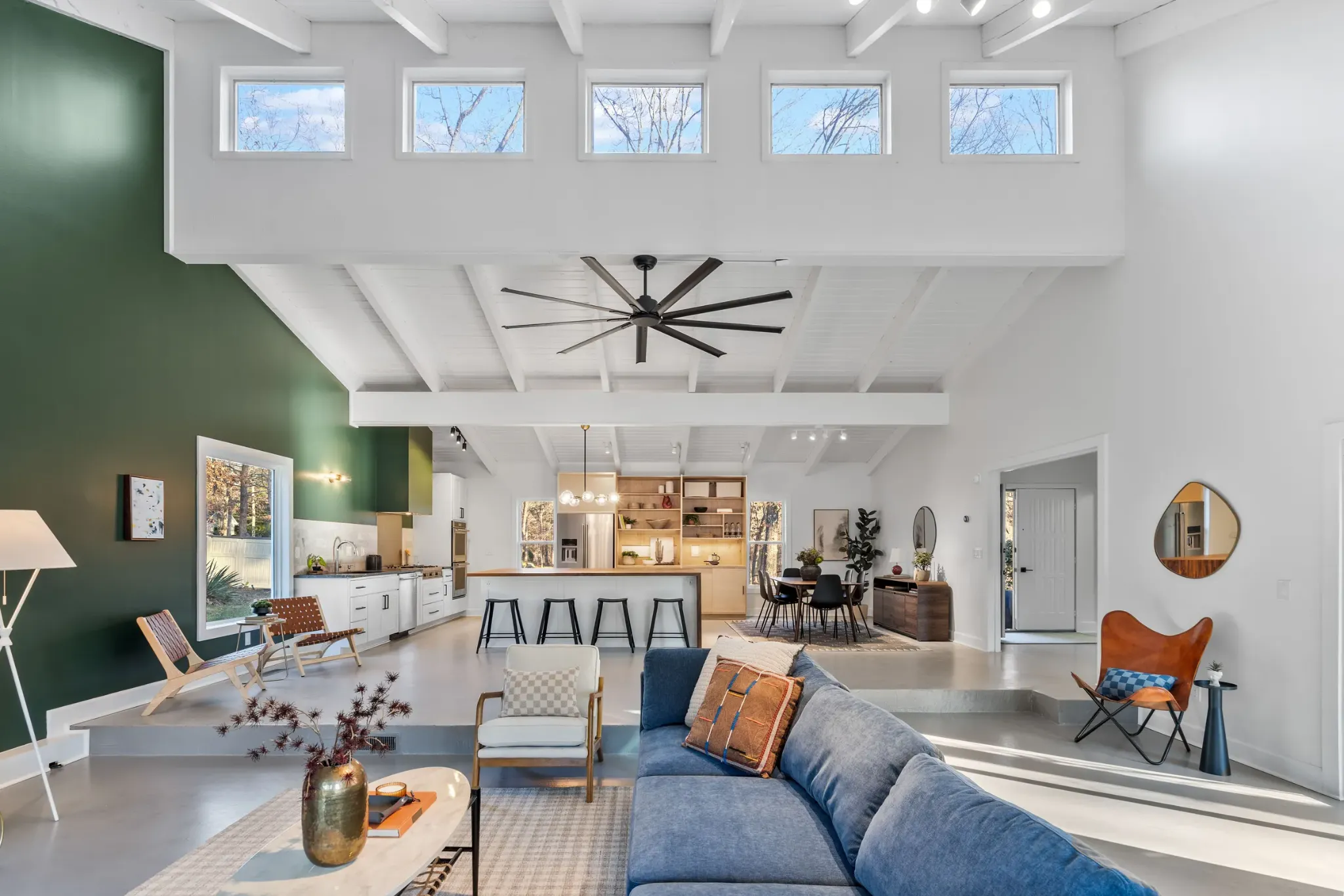 Open-plan interior showing connected living spaces