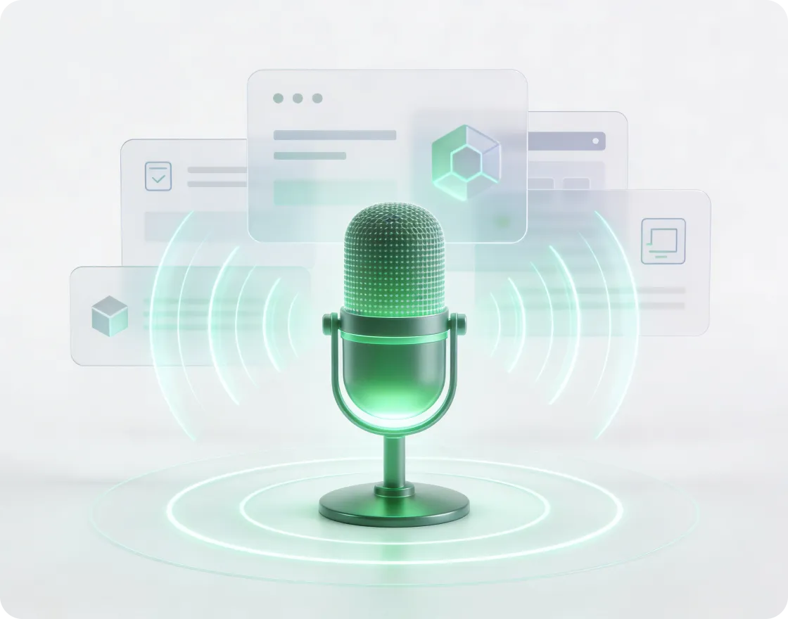 A green microphone on a white background.