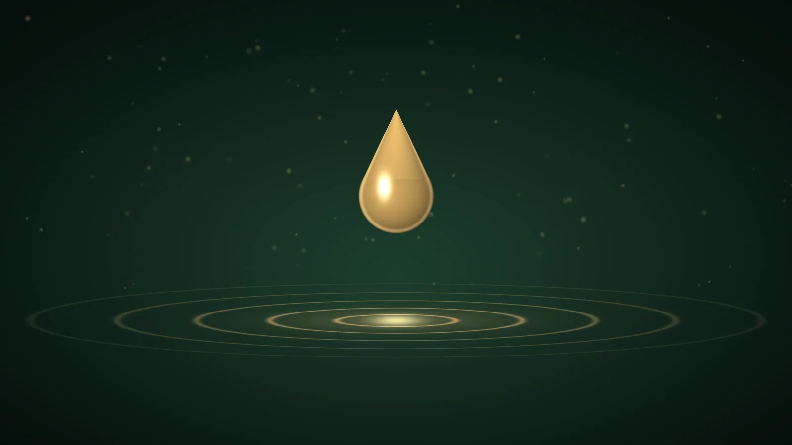 Golden drop of topical growth-factor serum falling onto a surface, rippling outward