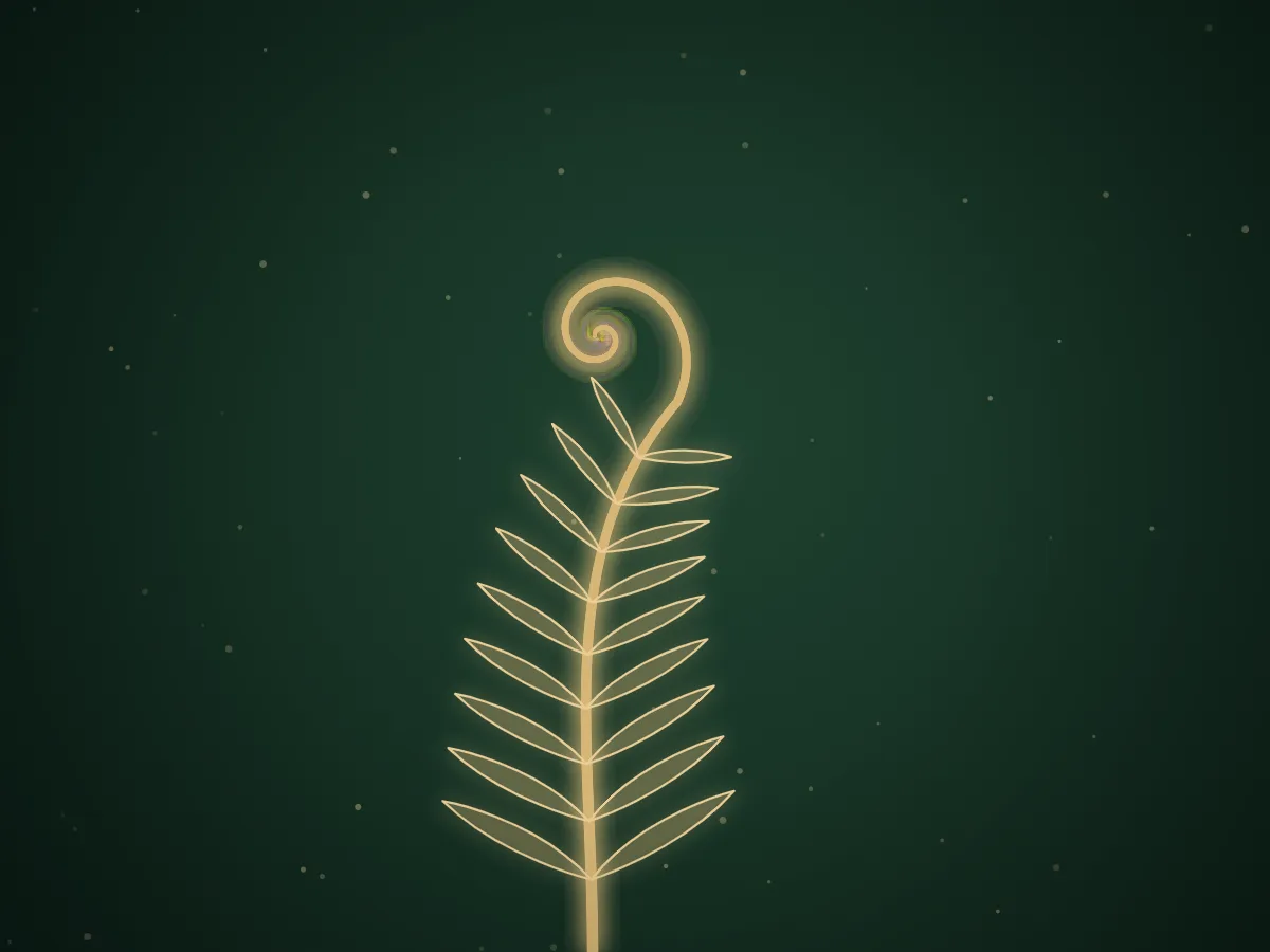 Gold illustration of an unfurling fern frond symbolizing skin renewal