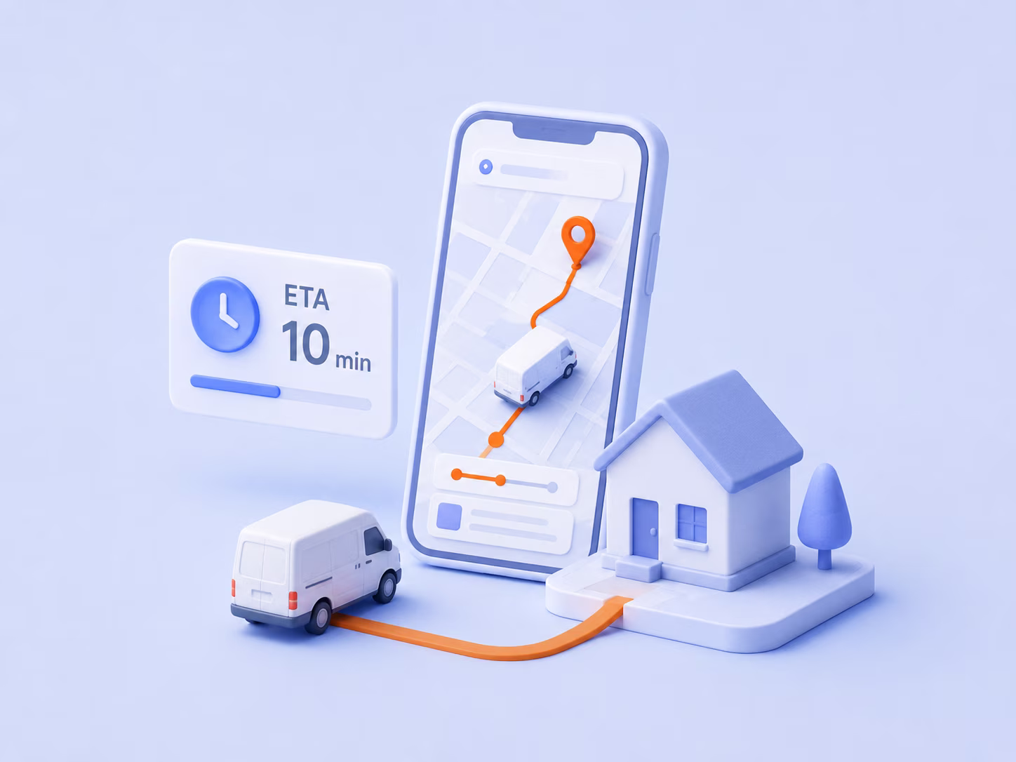 Phone showing a parcel on a live map with a ten-minute arrival estimate