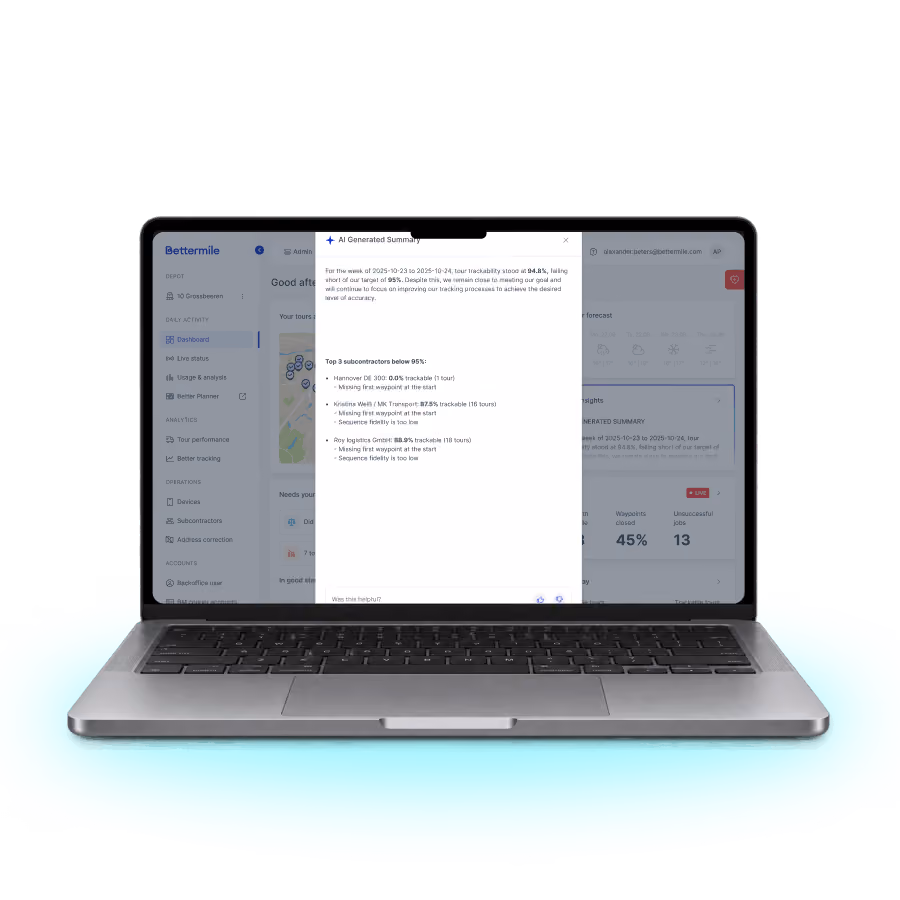 Better Route app showing the intelligent sequencing setting