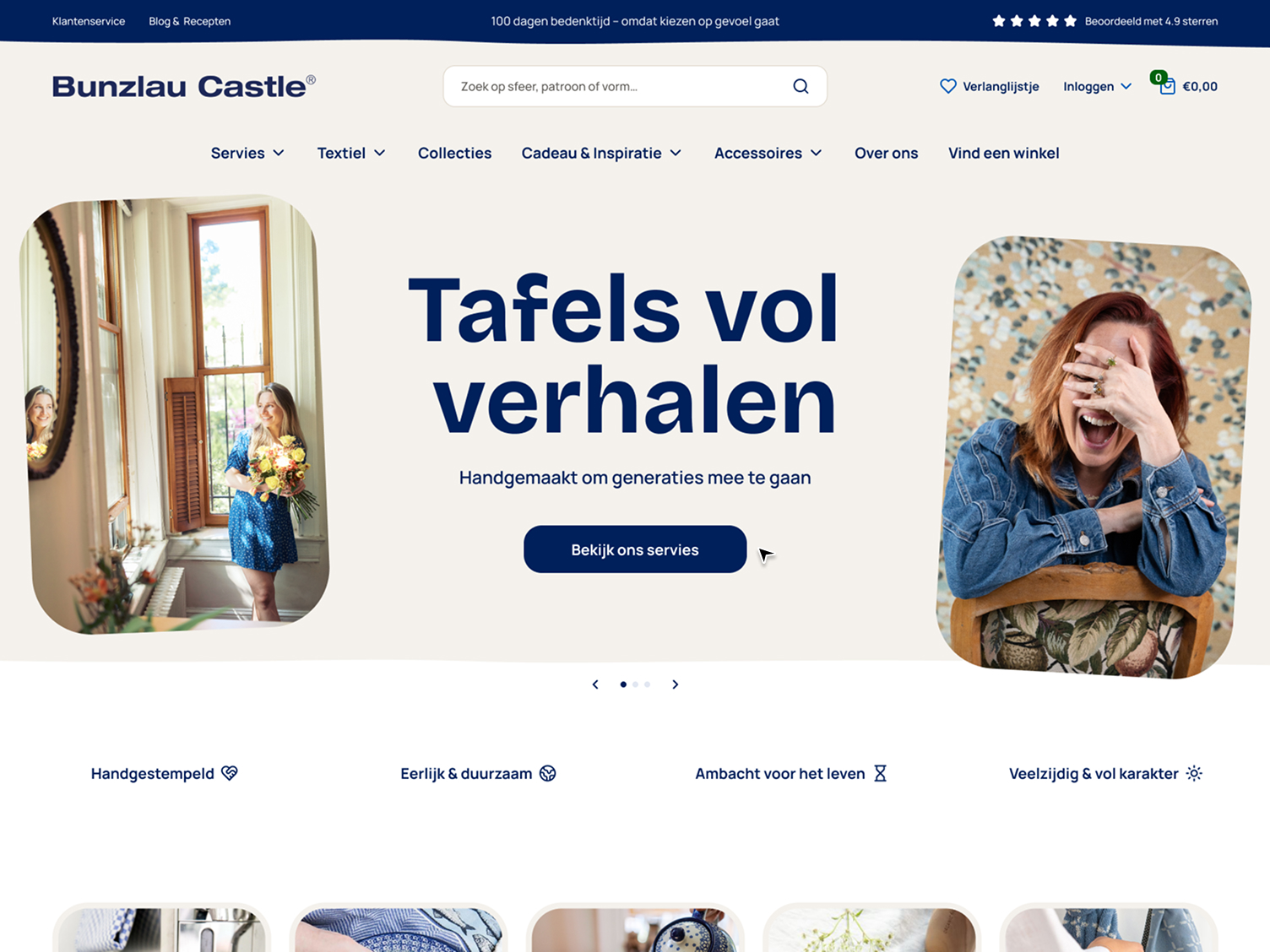 Screenshot van de vernieuwde website van Bunzlau Castle.