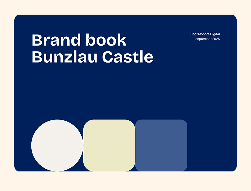 Omslag van het merkboek Bunzlau Castle met drie gekleurde vormen onderaan en tekst bovenaan.